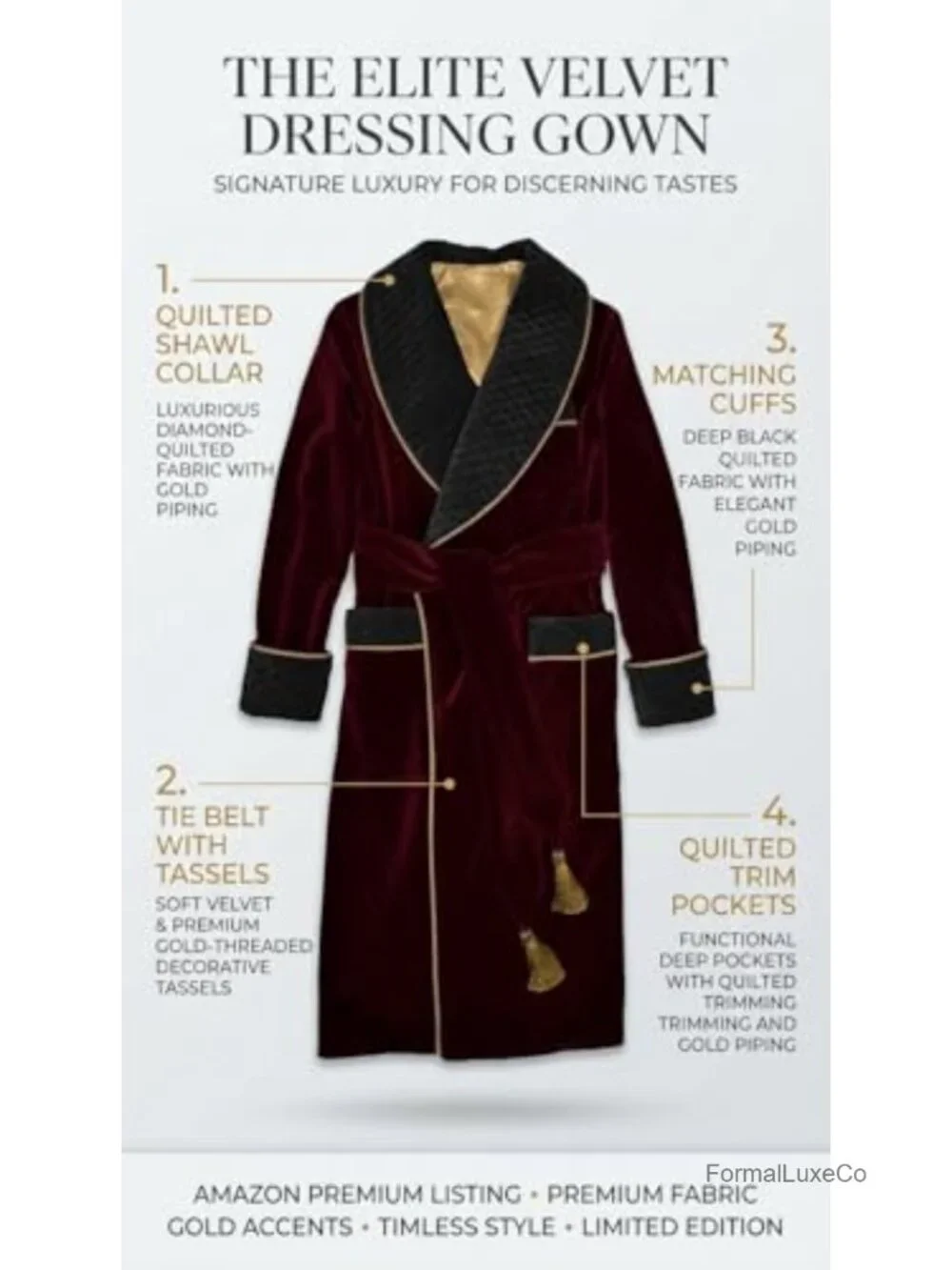 Men's Velvet Smoking Jacket Shawl Collar Belted Longline Robe Wedding Groom